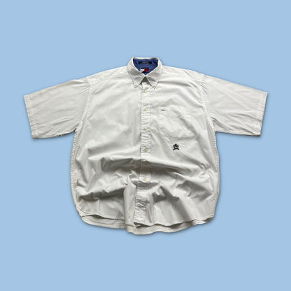 VINTAGE Y2K TOMMY HIFILGER SHORT SLEEVE BUTTON UP SHIRT WHITE