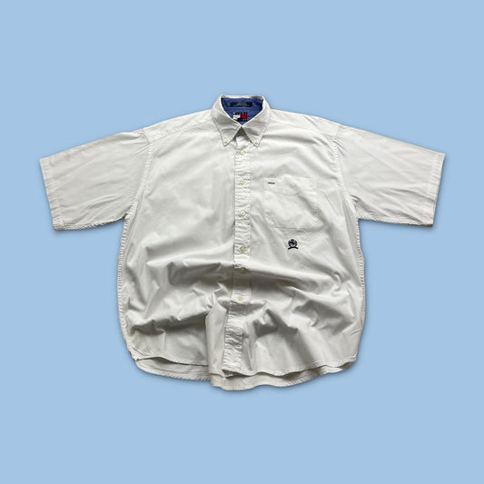 VINTAGE Y2K TOMMY HIFILGER SHORT SLEEVE BUTTON UP SHIRT WHITE