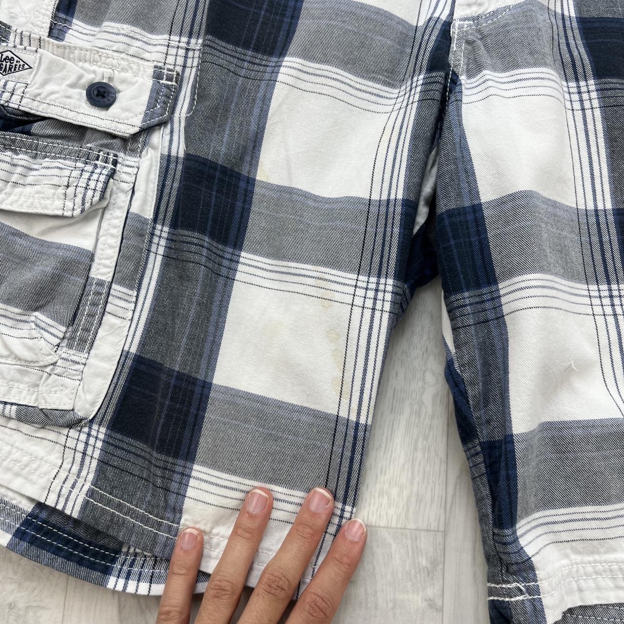 VINTAGE Y2K LEE BAGGY CHECKERED PLAID CARGO SHORTS WHITE / NAVY