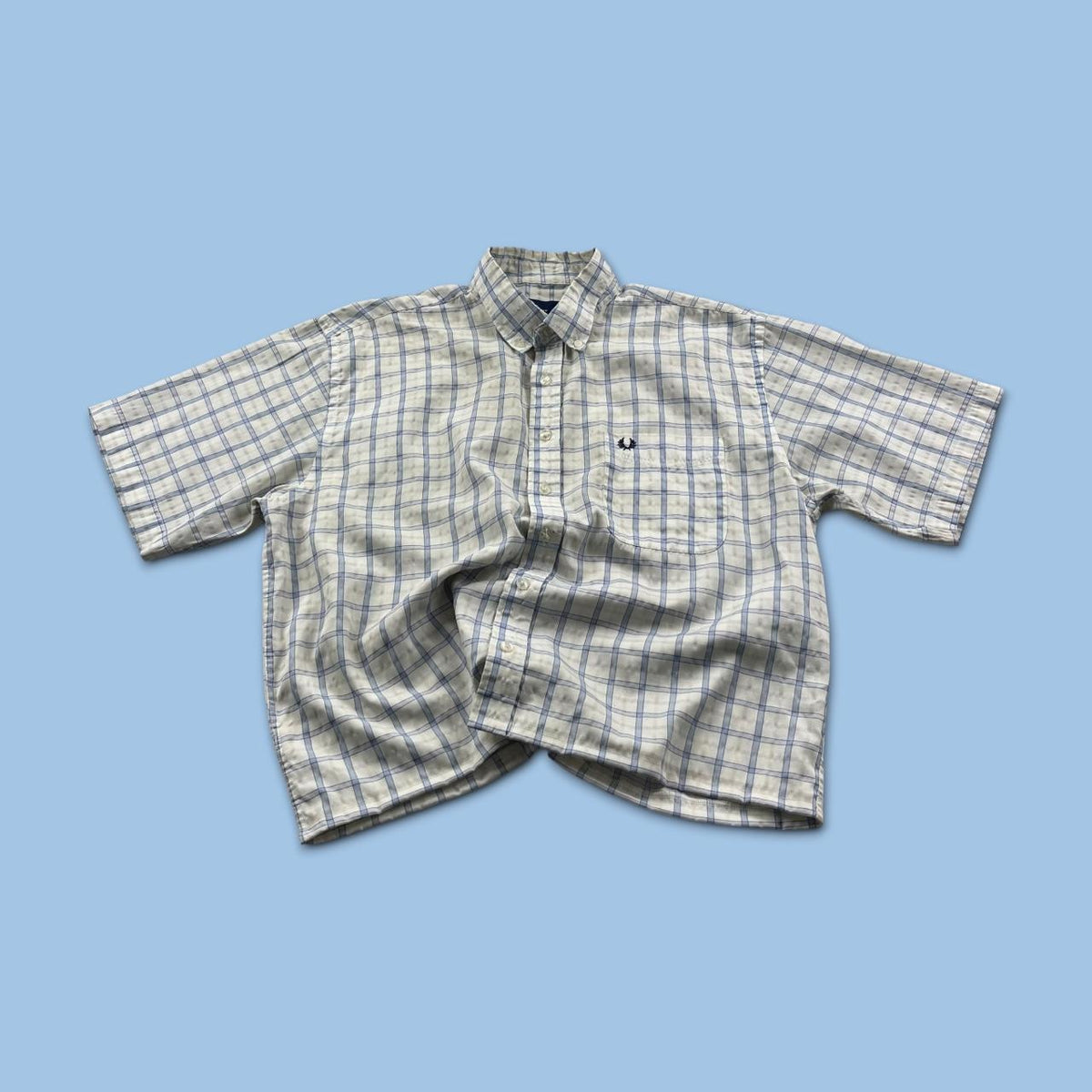 VINTAGE 00s FRED PERRY CHECKERED CROPPED SHORT SLEEVE BUTTON UP SHIRT WHITE