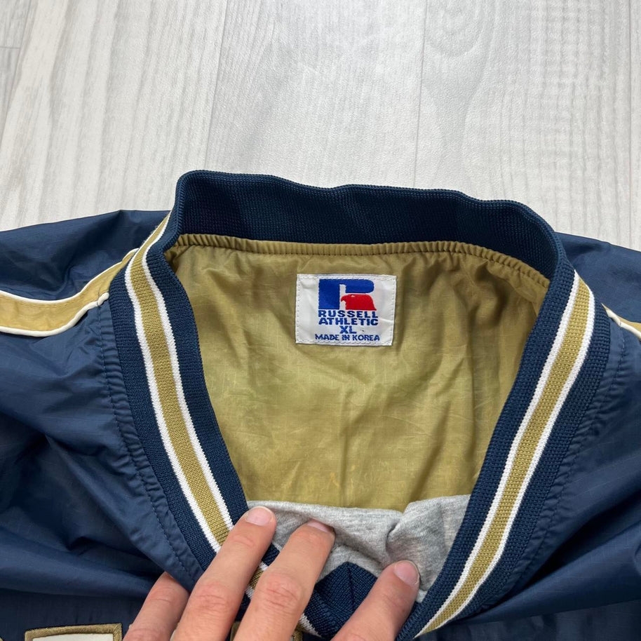 VINTAGE Y2K RUSSELL ATHLETIC NOTRE DAME PULLOVER SHELL JACKET NAVY