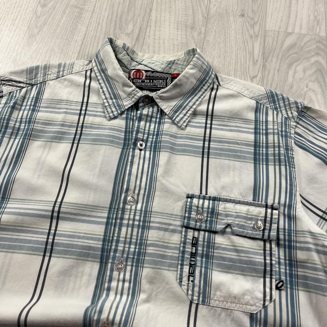 VINTAGE Y2K ANIMAL CHECKERED SHORT SLEEVE SHIRT WHITE BLUE