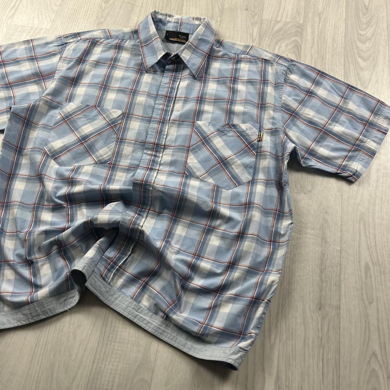 VINTAGE Y2K ANIMAL CHECKERED SHORT SLEEVE SHIRT BLUE