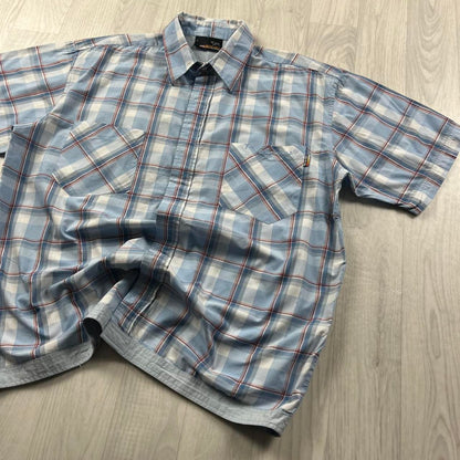 VINTAGE Y2K ANIMAL CHECKERED SHORT SLEEVE SHIRT BLUE