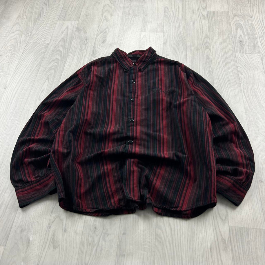 VINTAGE 00s HARLEY DAVIDSON STRIPED SHORT SLEEVE BUTTON UP SHIRT BLACK / RED