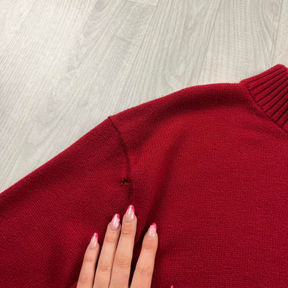 VINTAGE Y2K POLO RALPH LAUREN CHUNKY QUARTER ZIP KNITTED JUMPER RED