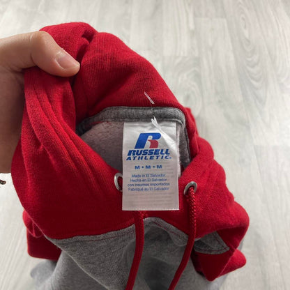 VINTAGE RUSSELL ATHLETIC BLANK HOODIE RED GREY (M)