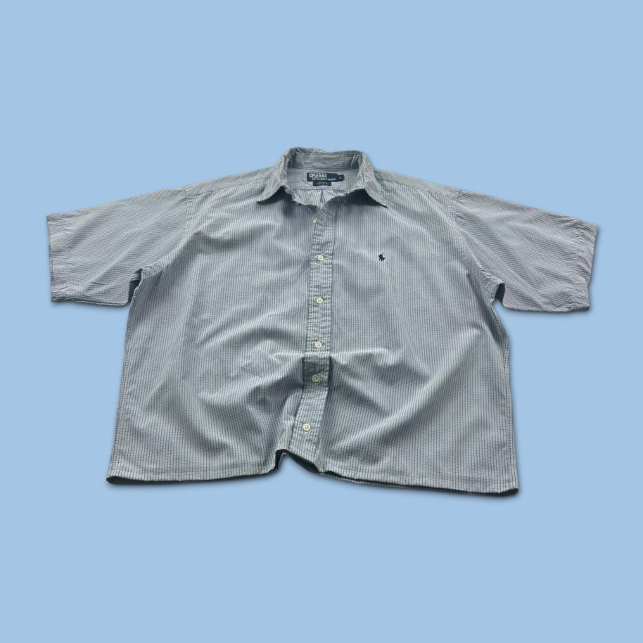VINTAGE 00s RALPH LAUREN CHECKERED CROPPED SHORT SLEEVE BUTTON UP SHIRT BLUE
