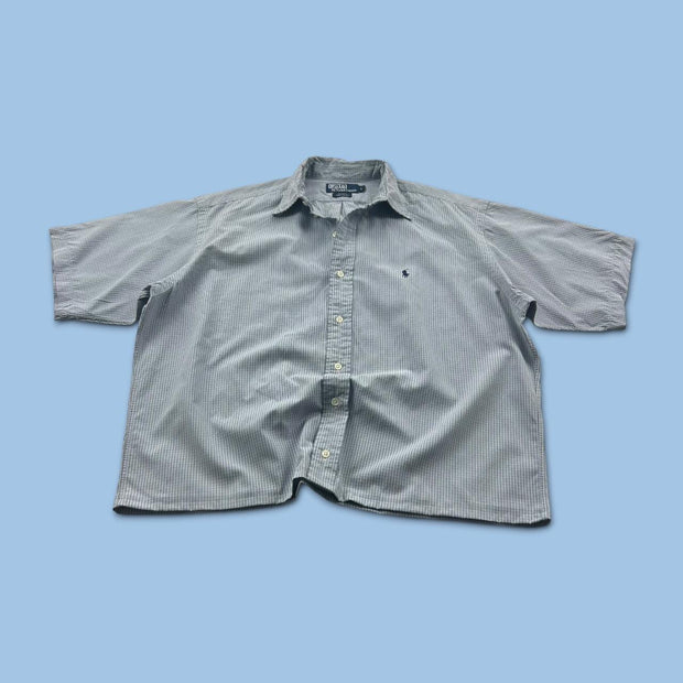 VINTAGE 00s RALPH LAUREN CHECKERED CROPPED SHORT SLEEVE BUTTON UP SHIRT BLUE