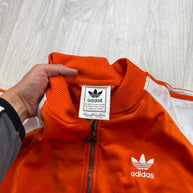 VINTAGE Y2K ADIDAS ZIP UP BOMBER TRACK JACKET ORANGE / WHITE