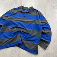 VINTAGE Y2K ST JOHNS BAY STRIPED LONG SLEEVE RUGBY POLO SHIRT GREY / BLUE