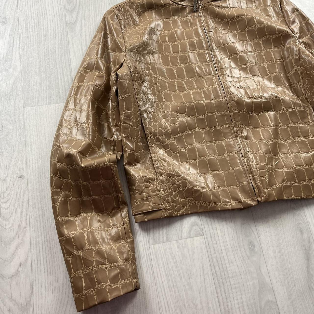VINTAGE Y2K SNAKE PRINT LEATHER STYLE JACKET BEIGE (S)
