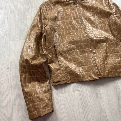 VINTAGE Y2K SNAKE PRINT LEATHER STYLE JACKET BEIGE (S)