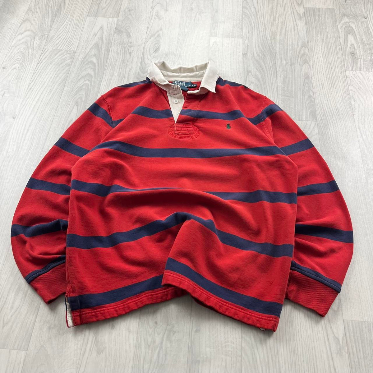 VINTAGE Y2K RALPH LAUREN STRIPED LONG SLEEVE RUGBY POLO SHIRT RED