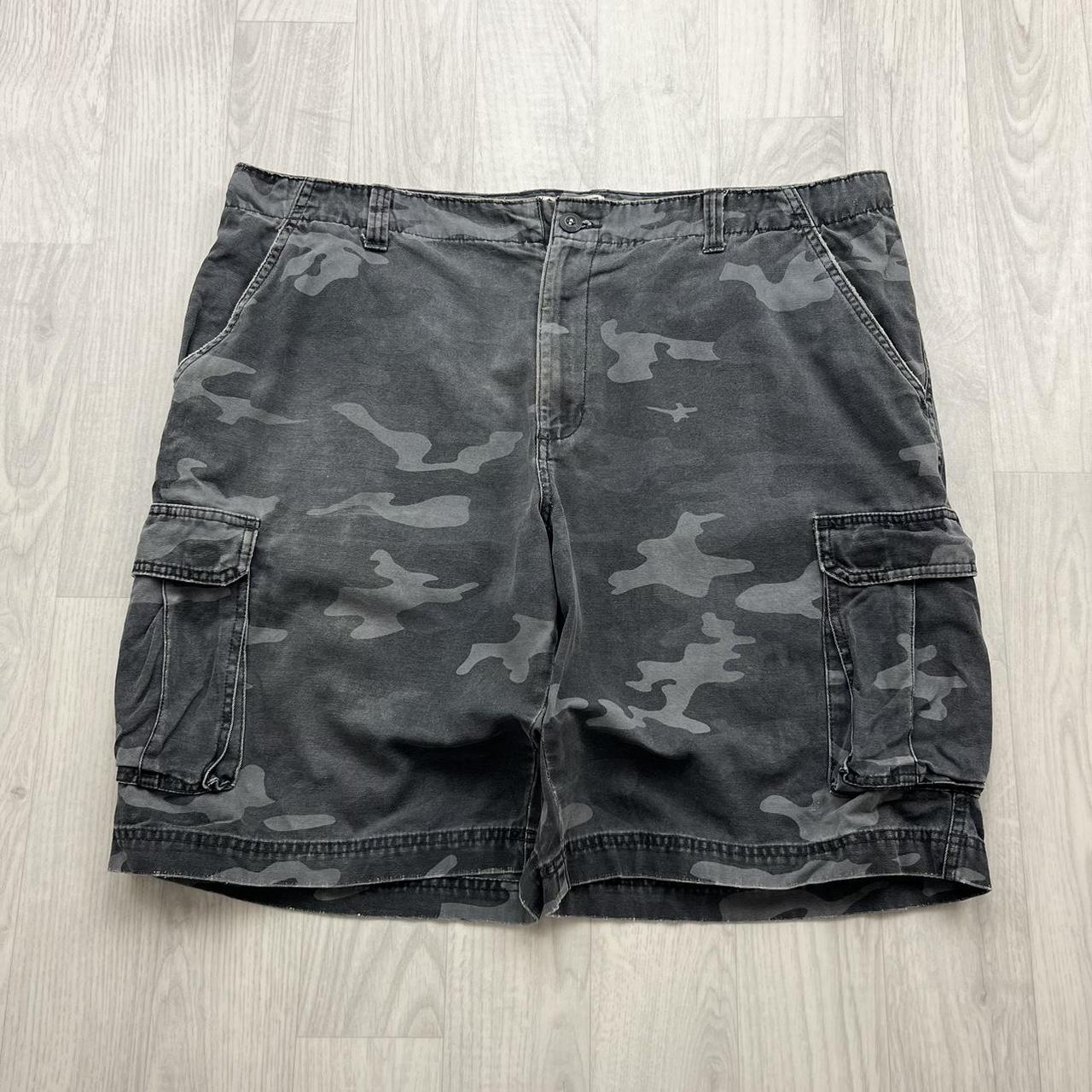 VINTAGE Y2K ROUTE 66 BAGGY CAMO CARGO SHORTS GREY