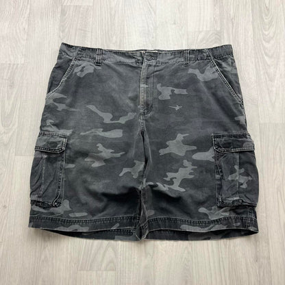 VINTAGE Y2K ROUTE 66 BAGGY CAMO CARGO SHORTS GREY