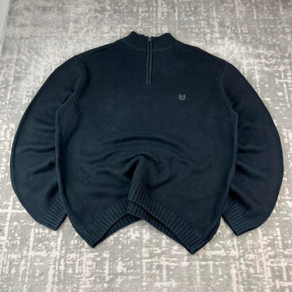 VINTAGE Y2K CHAPS HEAVYWEIGHT QUARTER ZIP KNITTED JUMPER BLACK
