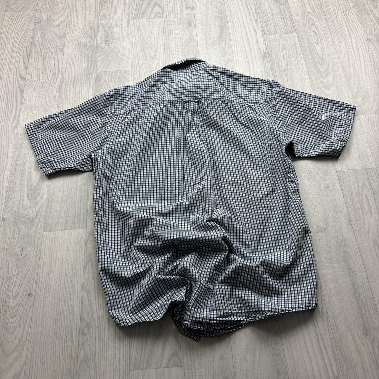 VINTAGE Y2K NAUTICA CHECKERED SHORT SLEEVE BUTTON UP SHIRT NAVY BLUE
