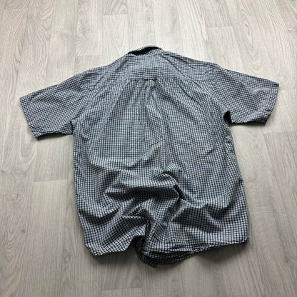 VINTAGE Y2K NAUTICA CHECKERED SHORT SLEEVE BUTTON UP SHIRT NAVY BLUE