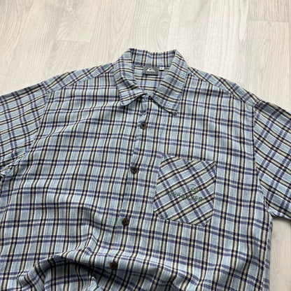 VINTAGE 90s QUIKSILVER PLAID SHORT SLEEVE SHIRT BLUE
