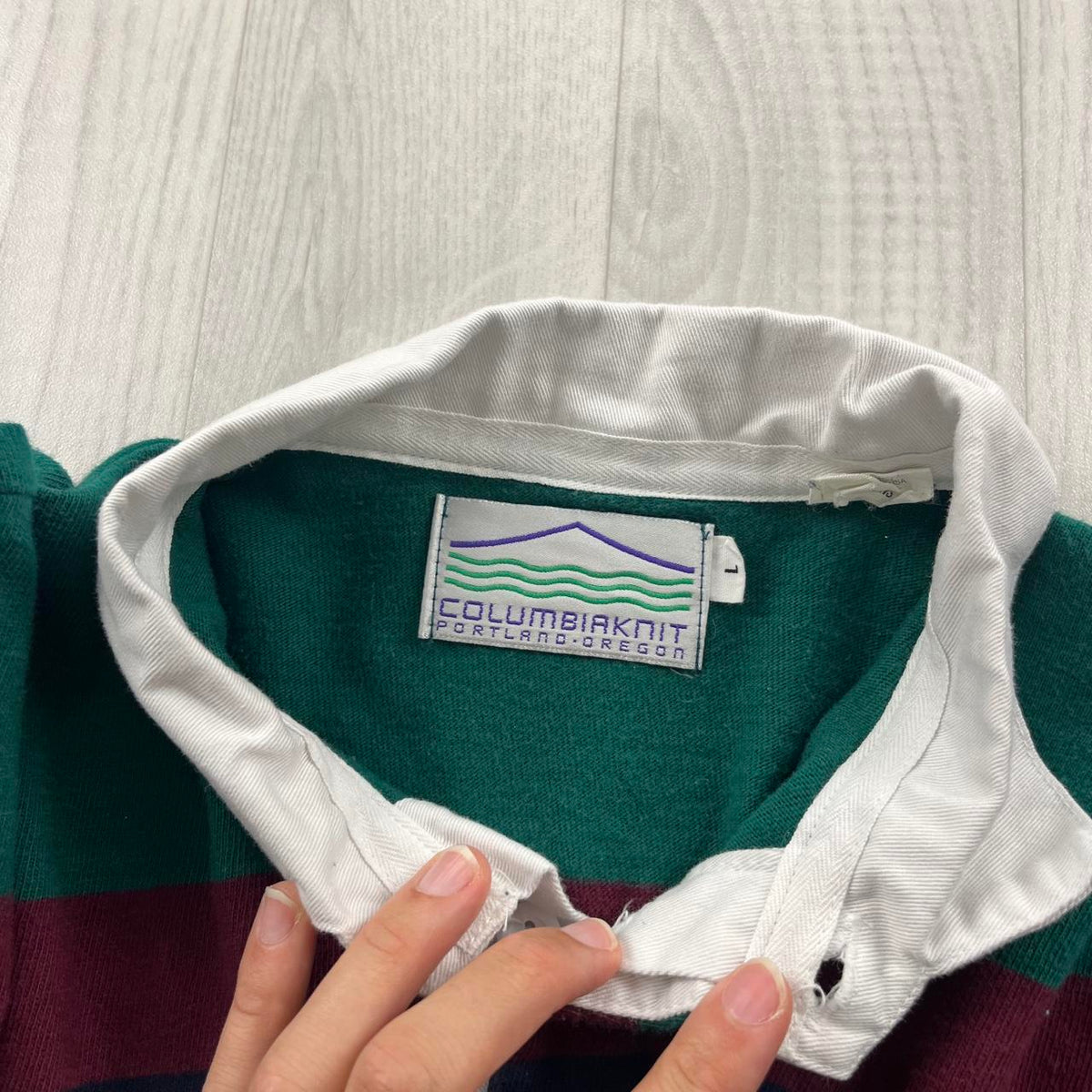 VINTAGE Y2K STRIPED LONG SLEEVE RUGBY POLO SHIRT NAVY / GREEN