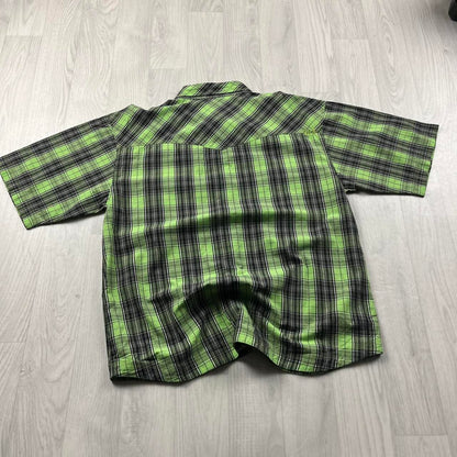 VINTAGE Y2K ANIMAL CHECKERED SHORT SLEEVE SHIRT GREEN