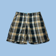 VINTAGE Y2K ROUTE 66 BAGGY CHECKERED PLAID SHORTS BEIGE / BLACK