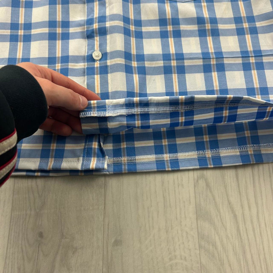 VINTAGE 00s DOCKERS CHECKERED CROPPED SHORT SLEEVE BUTTON UP SHIRT BLUE