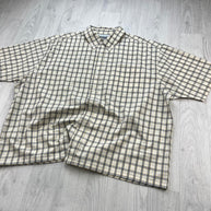 VINTAGE 00s WRANGLER CHECKERED CROPPED SHORT SLEEVE BUTTON UP SHIRT CREAM