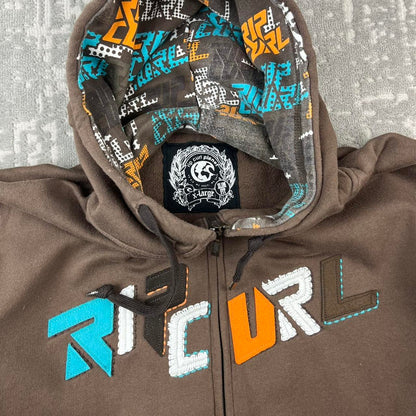 VINTAGE Y2K RIPCURL SPELL OUT ZIP UP HOODIE BROWN