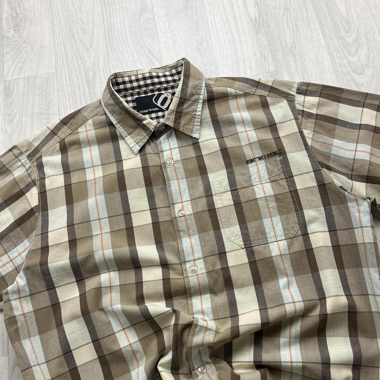 VINTAGE Y2K ANIMAL CHECKERED SHORT SLEEVE SHIRT BROWN / CREAM