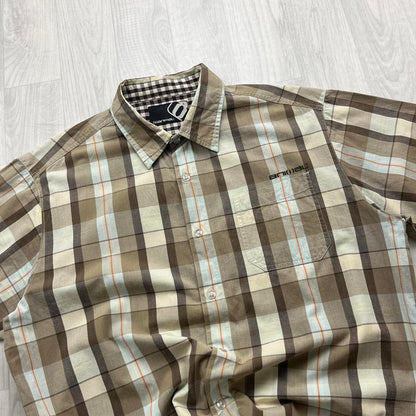 VINTAGE Y2K ANIMAL CHECKERED SHORT SLEEVE SHIRT BROWN / CREAM
