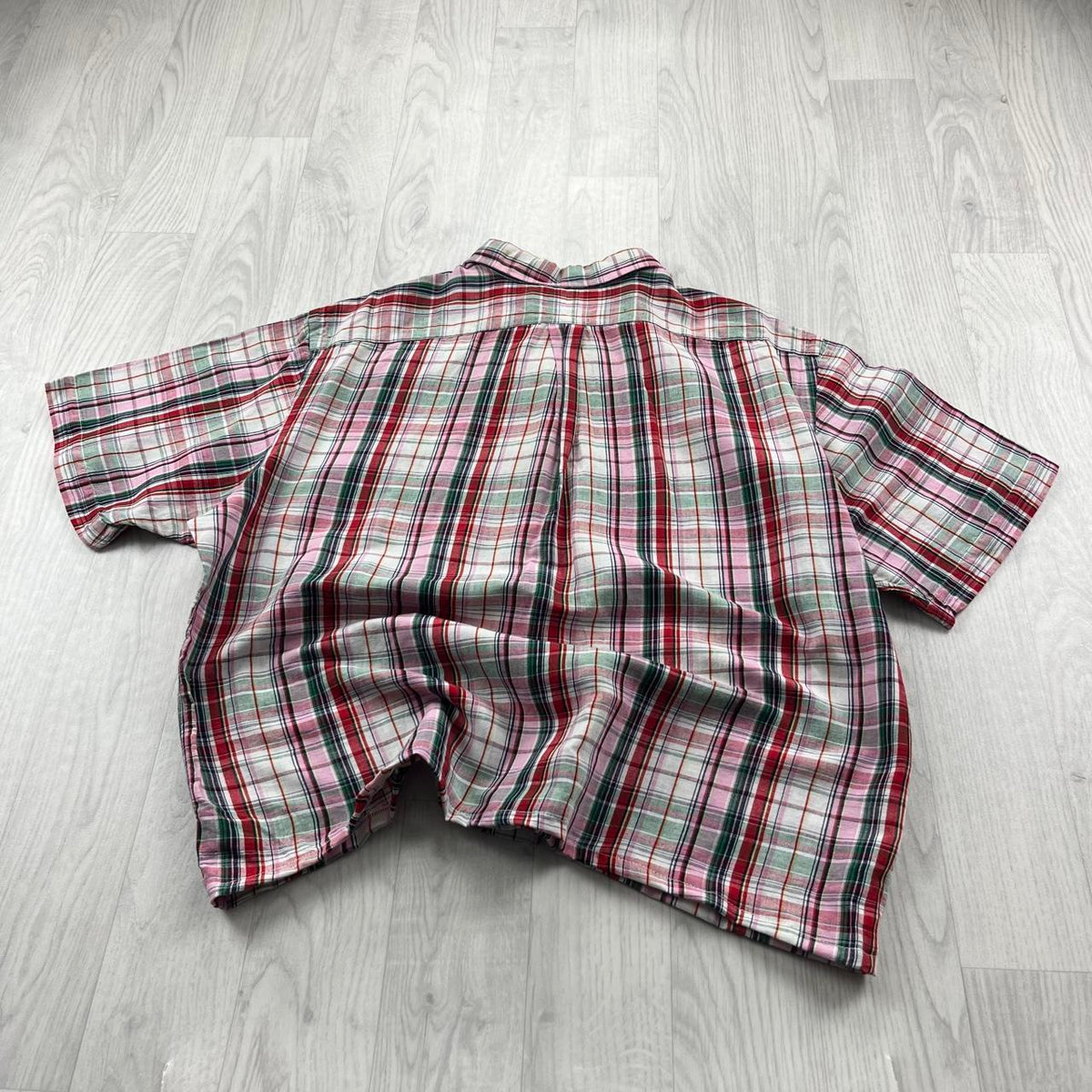 VINTAGE 00s RALPH LAUREN CHECKERED CROPPED SHORT SLEEVE BUTTON UP SHIRT RED