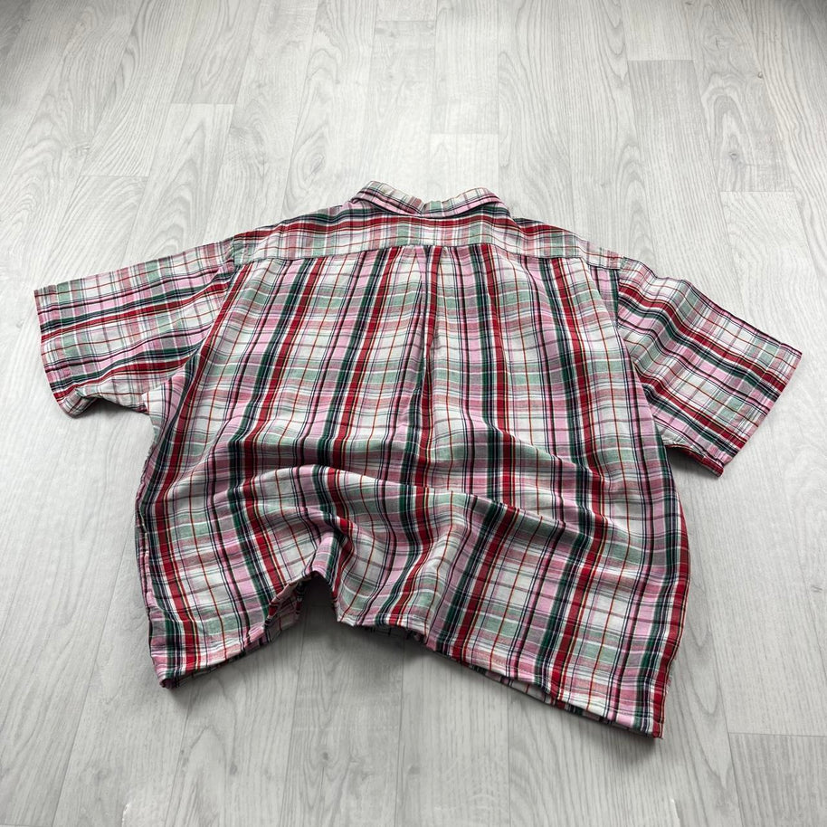 VINTAGE 00s RALPH LAUREN CHECKERED CROPPED SHORT SLEEVE BUTTON UP SHIRT RED