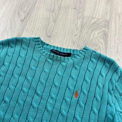 VINTAGE Y2K RALPH LAUREN CHUNKY CABLE KNITTED JUMPER TURQUOISE