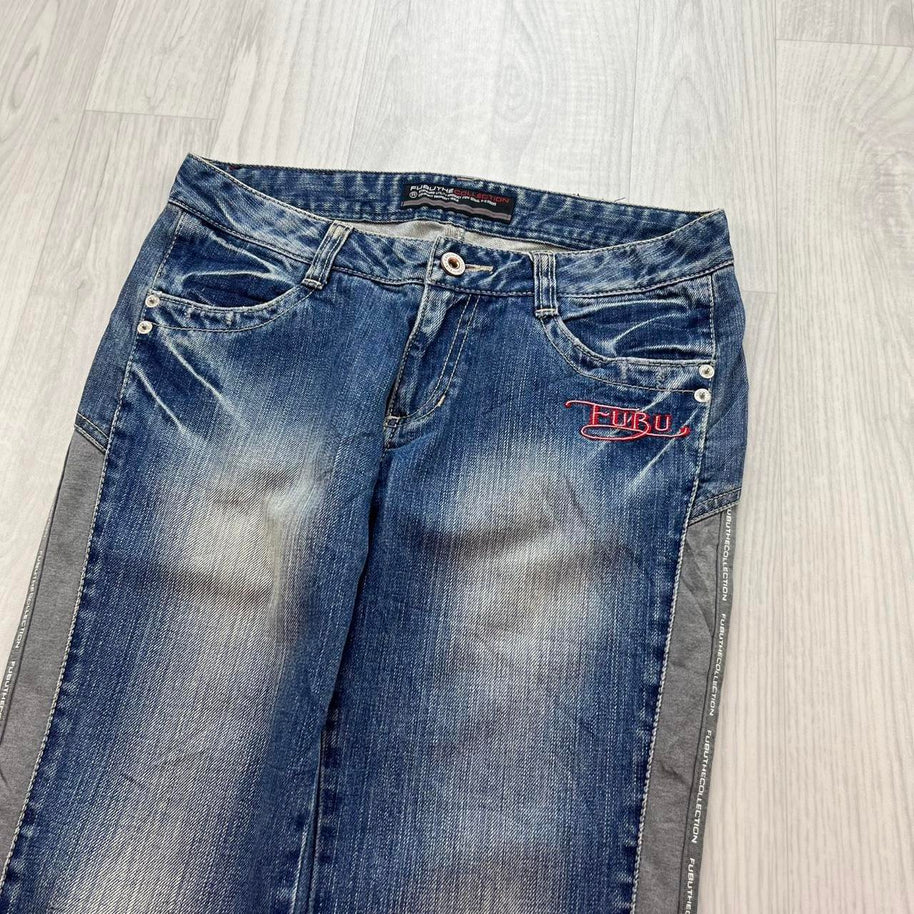 VINTAGE Y2K FUBU LOW RISE BOOTCUT FLARED JEANS BLUE