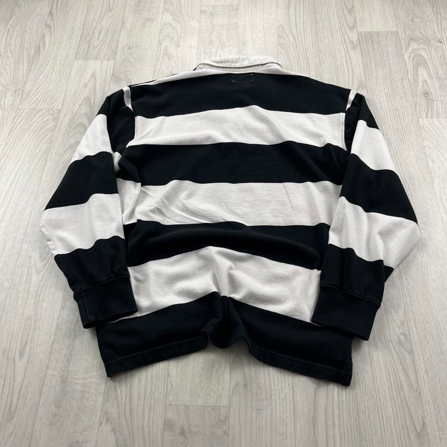 VINTAGE Y2K ARIZONA STRIPED LONG SLEEVE RUGBY POLO SHIRT BLACK / WHITE