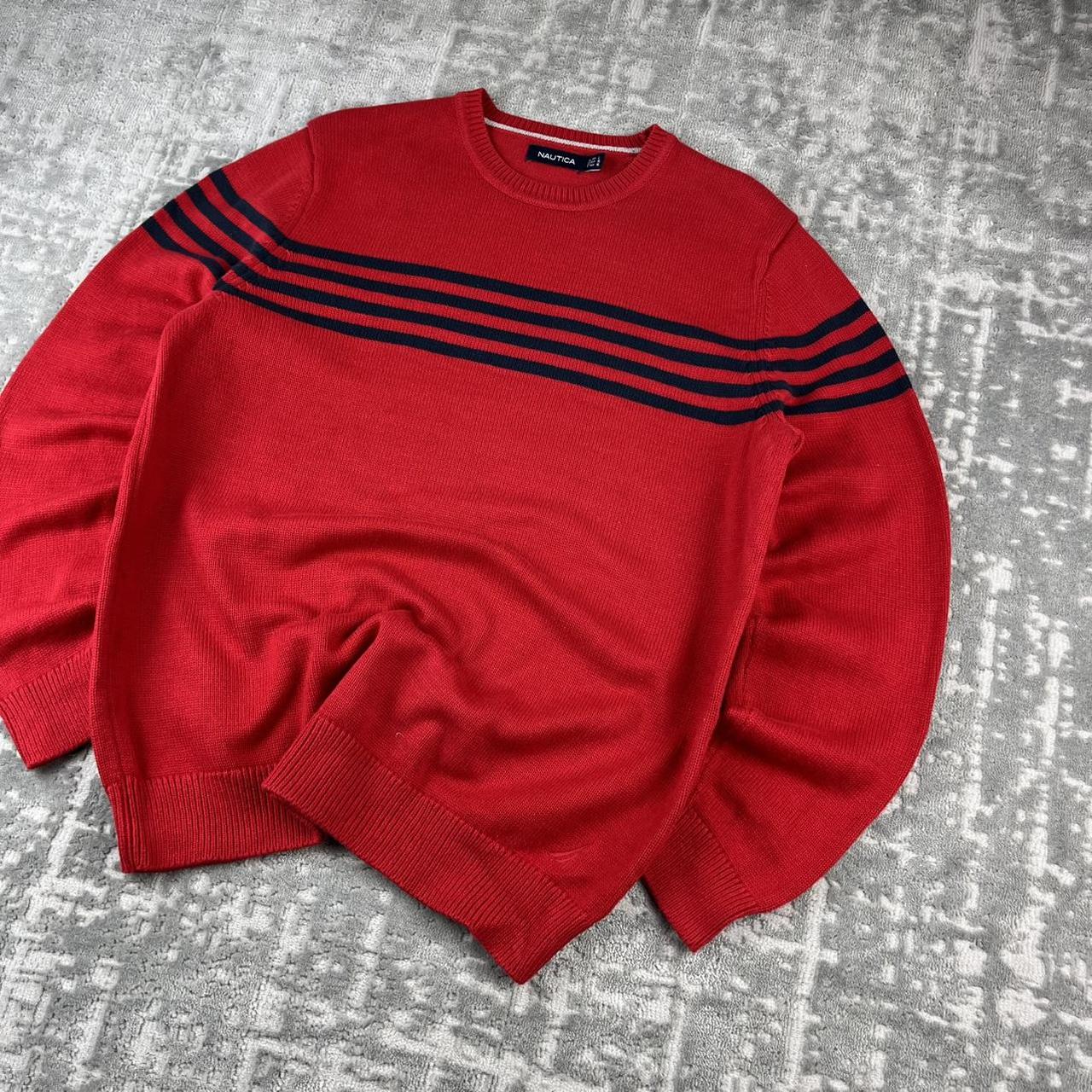 VINTAGE Y2K NAUTICA STRIPED CHUNKY ESSENTIAL KNITTED JUMPER RED