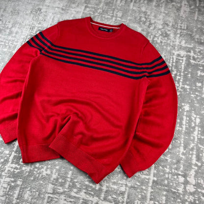 VINTAGE Y2K NAUTICA STRIPED CHUNKY ESSENTIAL KNITTED JUMPER RED