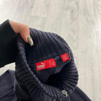 VINTAGE Y2K PUMA CHUNKY KNITTED ZIP JUMPER NAVY