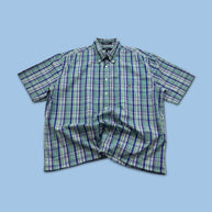 VINTAGE 00s GANT CHECKERED CROPPED SHORT SLEEVE BUTTON UP SHIRT GREEN / BLUE