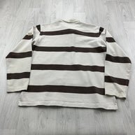 VINTAGE Y2K STRIPED LONG SLEEVE RUGBY POLO SHIRT WHITE / BROWN