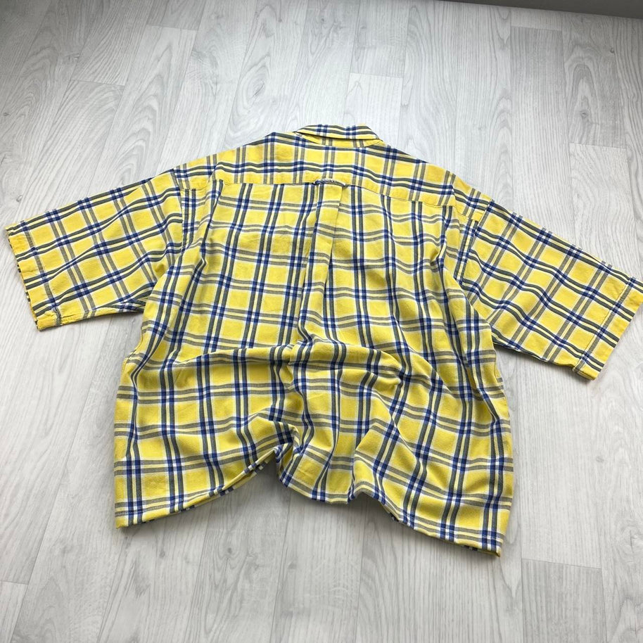 VINTAGE 00s GANT CHECKERED CROPPED SHORT SLEEVE BUTTON UP SHIRT YELLOW