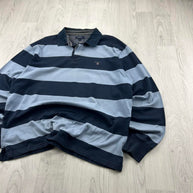VINTAGE Y2K GANT STRIPED LONG SLEEVE RUGBY POLO SHIRT BLUE / NAVY