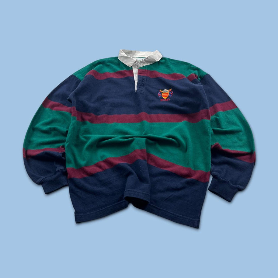 VINTAGE Y2K STRIPED LONG SLEEVE RUGBY POLO SHIRT NAVY / GREEN