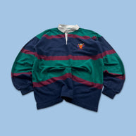 VINTAGE Y2K STRIPED LONG SLEEVE RUGBY POLO SHIRT NAVY / GREEN