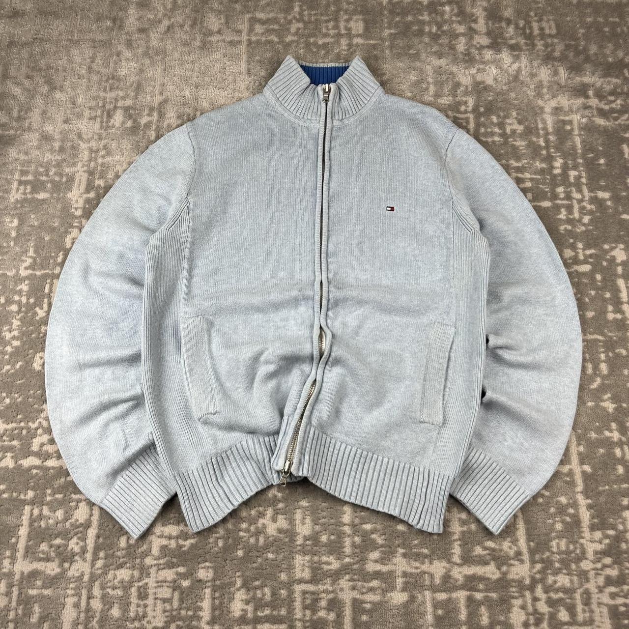 VINTAGE Y2K TOMMY HILFIGER ZIP UP KNITTED JUMPER LIGHT BLUE
