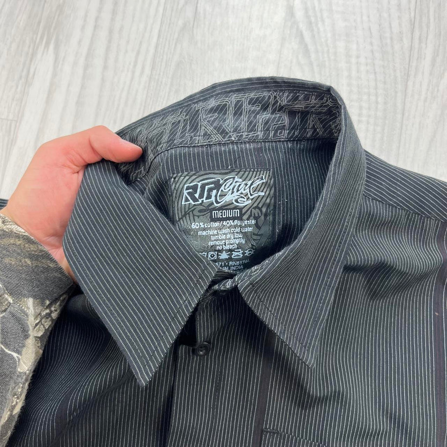 VINTAGE 00s RIP CURL STRIPED SHORT SLEEVE BUTTON UP SHIRT BLACK