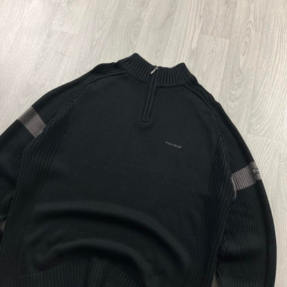 VINTAGE Y2K KICKERS CHUNKY QUARTER ZIP RIBBED KNITTED JUMPER BLACK
