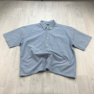 VINTAGE 00s TOMMY HILFIGER CHECKERED CROPPED SHORT SLEEVE BUTTON UP SHIRT BLUE